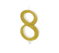 Candela MAXI numero 8 ORO GLITTER - numerale Grande gigante h10cm dorata - Candelina per Torta e dolci - candela di compleanno in cera a forma di numero (8 Otto)