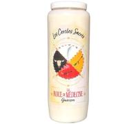 Candela Novena dei Cerchi Sacri, Decorazione: La Ruota Medicina, Ø 6,5 cm x 18 cm, cera 100% vegetale, testi in francese