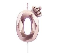 Candela numero 0, candela grande di buon compleanno da 7,6 cm con squisite decorazioni a forma di corona 3D per decorazioni per torte, anniversari di matrimonio, riunioni di compleanno (Rosa-0)