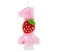 Candela Numero 1 Fragola per Primo Compleanno Bambina, Rosa Carina Candeline Compleanno Numeri Cake Topper Numero Uno Decorazioni Accessori per Della Festa Primo Dell'Anniversario