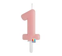 Candela numero 1 UNO - colore ROSA BABY - Tiny Plump - numerale h7cm - Candelina per Torta e dolci - candela di compleanno in cera a forma di numero