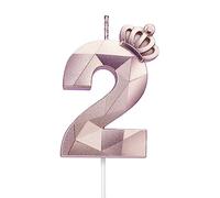 Candela numero 2, candela grande di buon compleanno da 7,6 cm con squisite decorazioni a forma di corona 3D per decorazioni per torte, anniversari di matrimonio, riunioni di compleanno (Rosa-2)