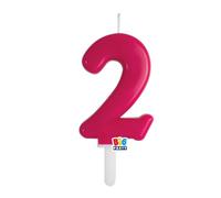 Candela numero 2 DUE - colore FUCSIA CHERRY - Tiny Plump - numerale h7cm - Candelina per Torta e dolci - candela di compleanno in cera a forma di numero