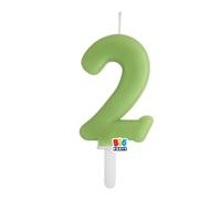 Candela numero 2 DUE - colore VERDE OLIVA - Tiny Plump - numerale h7cm - Candelina per Torta e dolci - candela di compleanno in cera a forma di numero