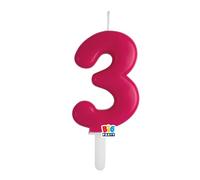 Candela numero 3 TRE - colore FUCSIA CHERRY - Tiny Plump - numerale h7cm - Candelina per Torta e dolci - candela di compleanno in cera a forma di numero