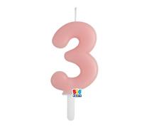 Candela numero 3 TRE - colore ROSA BABY - Tiny Plump - numerale h7cm - Candelina per Torta e dolci - candela di compleanno in cera a forma di numero