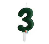 Candela numero 3 TRE - colore VERDE FORESTA - Tiny Plump - numerale h7cm - Candelina per Torta e dolci - candela di compleanno in cera a forma di numero