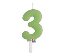 Candela numero 3 TRE - colore VERDE OLIVA - Tiny Plump - numerale h7cm - Candelina per Torta e dolci - candela di compleanno in cera a forma di numero