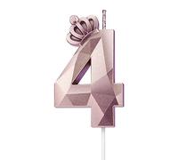 Candela numero 4, candela grande di buon compleanno da 7,6 cm con squisite decorazioni a forma di corona 3D per decorazioni per torte, anniversari di matrimonio, riunioni di compleanno (Rosa-4)