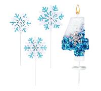 Candela Numero 4, Candele Compleanno 4 Anno, 4 Pezzi Set di 3D Numero Candele Glitterate Blu Bianche con 3 Decorazioni Torta Compleanno a Forma di Fiocco di Neve