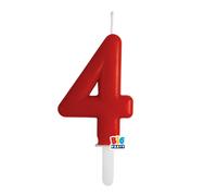 Candela numero 4 QUATTRO - colore ROSSO - Tiny Plump - numerale h7cm - Candelina per Torta e dolci - candela di compleanno in cera a forma di numero
