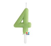 Candela numero 4 QUATTRO - colore VERDE OLIVA - Tiny Plump - numerale h7cm - Candelina per Torta e dolci - candela di compleanno in cera a forma di numero