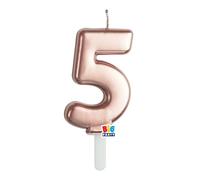 Candela numero 5 CINQUE - colore ROSE GOLD Metal - Tiny Plump - numerale h7cm - Candelina per Torta e dolci - candela di compleanno in cera a forma di numero
