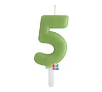 Candela numero 5 CINQUE - colore VERDE OLIVA - Tiny Plump - numerale h7cm - Candelina per Torta e dolci - candela di compleanno in cera a forma di numero
