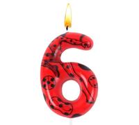 Candela Numero 6, Candela Compleanno, Decorazione per Torta, Forma 3D, Rossa e Nera, Adatta per Decorazioni di Compleanno e Feste a Tema