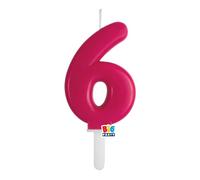 Candela numero 6 SEI - colore FUCSIA CHERRY - Tiny Plump - numerale h7cm - Candelina per Torta e dolci - candela di compleanno in cera a forma di numero