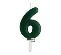 Candela numero 6 SEI - colore VERDE FORESTA - Tiny Plump - numerale h7cm - Candelina per Torta e dolci - candela di compleanno in cera a forma di numero