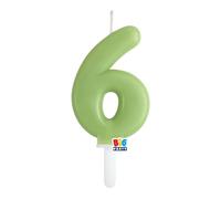 Candela numero 6 SEI - colore VERDE OLIVA - Tiny Plump - numerale h7cm - Candelina per Torta e dolci - candela di compleanno in cera a forma di numero