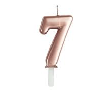 Candela numero 7 SETTE - colore ROSE GOLD Metal - Tiny Plump - numerale h7cm - Candelina per Torta e dolci - candela di compleanno in cera a forma di numero