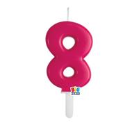 Candela numero 8 OTTO - colore FUCSIA CHERRY - Tiny Plump - numerale h7cm - Candelina per Torta e dolci - candela di compleanno in cera a forma di numero