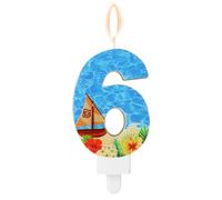 Candela Numero Compleanno, Candela Festa Compleanno Tema Spiaggia Barca a Vela Decorazione Festa Compleanno Paraffina Blu Candele Numero per Torta per Matrimonio Festa Estiva (Numero 6)