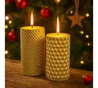 Candela Oro a Colonna in Paraffina Metallizzata e Glitterata, 2 Varianti Assortite, Design Elegante e Brillante per Decorazioni Festive 10cm - Varzi dal 1956
