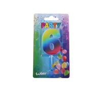 Candela party numero 6 arcobaleno con supporto