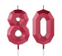 Candela per 80° compleanno con numero 80 candele rosse con design 3D per torte, decorazione per torta di buon compleanno, per donne e uomini, anniversario di matrimonio, celebrazioni, forniture per
