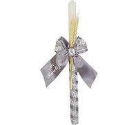 Candela per battesimo - Candela battesimale - Candela per il battesimo decorata - Modello Paris - Grigio - Nenel