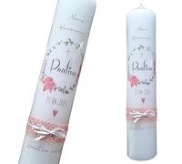 Candela per comunione personalizzata con nome e data, design eucalipto, moderna candela per battesimo per ragazzi | regalo per la prima comunione