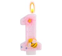 Candela per Il Primo Compleanno, Candela a Forma di Ape con Fiore Rosa Lucido Graziosa Decorazione La Torta Del Primo Compleanno per Donne Ragazze Anniversario Celebrazione
