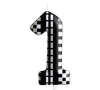 Candela per il primo compleanno numero 1 decorazione per torta di compleanno forniture per feste di compleanno nero bianco auto da corsa a tema topper per torta per bambini ragazzo ragazza decorazione