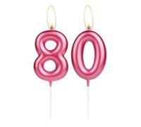 Candela per torta con numero 80 di rosa chiara, per 80° compleanno, decorazione per torta di compleanno e cupcake, decorazione per anniversario di matrimonio