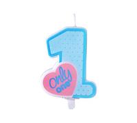 Candela Primo Compleanno numero 1 celeste bambino bimbo ONLY ONE