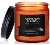 Candela profumata alla cannella e alla zucca, candele naturali in cera di soia per la casa, candela a 2 stoppini, 70 ore di combustione, Bougie parfumée à la citrouille de cannelle 2 bougies Wick