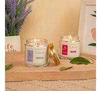 Candela profumata all'olio di lavanda e salvia, 100% cera di soia naturale, in barattolo trasparente Fresia di pera inglese,Lavanda,profumo di rosa,crema alla vanigliaCera