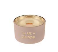 Candela profumata con cristallo e vasetto con scritta You are a diamond My Flame