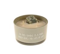 Candela profumata con cristallo e vasetto grigio con scritta My Flame