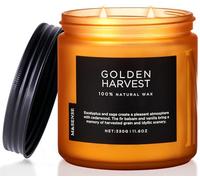 Candela Profumata Golden Harvest in Cera di Soia, 330g, 2 Barattoli di Cotone Stoppino Decorativa in Giara - Regali per Compleanno e Casa