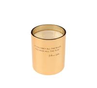 Candela profumata in bicchiere con citazione Katharine Hepburn oro