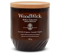 Candela profumata WoodWick ReNew con stoppino scoppiettante | Candela media di Lavender & Cypress | Cera di cocco e soia a base vegetale | Materiali riciclati | Perfetta idea regalo per Donna