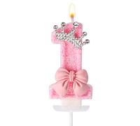 Candela Rosa per il Primo Compleanno, Decorazione per il Primo Compleanno con Corona a Fiocco Candela Elegante in Cera con Numero Decorazione per Torte per Festa di Compleanno Anniversario