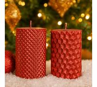 Candela Rossa a Colonna in Paraffina Metallizzata e Glitterata, 2 Pezzi Assortiti, Due Design Diversi per Decorazioni Eleganti e Festive 10cm - Varzi dal 1956