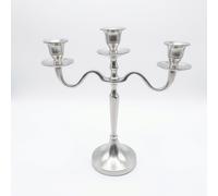 Candelabro 3 Fiamme Alluminio Argento 28 cm con Set 6 Candele Rosse Natale