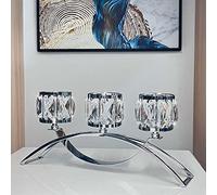 Candelabro a 3 bracci, candela votiva in cristallo, candelabro decorativo a 3 bracci (argento)