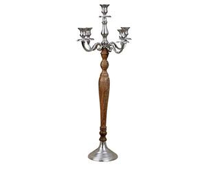 Candelabro a 5 rami Candelabro in legno e metallo marrone/argento Altezza 80 cm