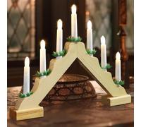 BAKAJI Portacandele Candelabro Avvento Natalizio Elettrico Led con 7 Candele di Natale Illuminazione Natalizia Arredamento Candela Arco di Candele in Legno Design Moderno Decorazioni (Legno)