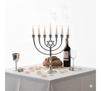 Candelabro candelabro argento 7 rami menorah 11" ottone stella di David...
