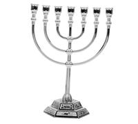 Candelabro Ebraico da Tavolo in Metallo a 7 Bracci Argentato | Stile Vintage Elegante e Chic, Decorazione Stabile per Cena a Lume, Adatto a Living Space e Natale