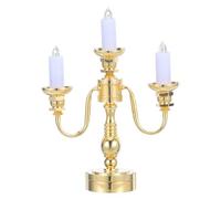 Candelabro in Miniatura per Casa Delle Bambole in Scala 1:12, a Batteria, con Luce Led Calda, Mini Portacandele Dorato, Centrotavola per Sala da Pranzo di Casa Delle Bambole E Scene in Miniatura Fai